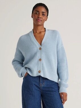 LIKE NEW XS Quince Cotton Fisherman Cropped Cardigan Sky Blue